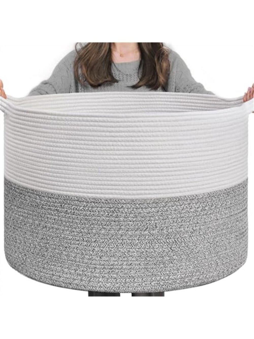 New XXXLarge Woven Rope Blanket Basket Living Room Light Grey, 90L